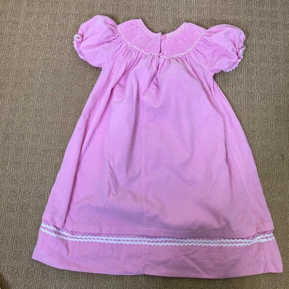 Smocked or Not Girls Dress 6 Pink Soft Corduroy Reindeer Long Rickrack - Picture 2 of 9